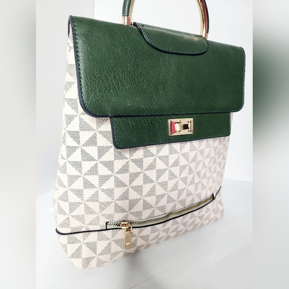 Stylish Beige Monogram Women\'s Green Colorblock Backpack Purse main image 7